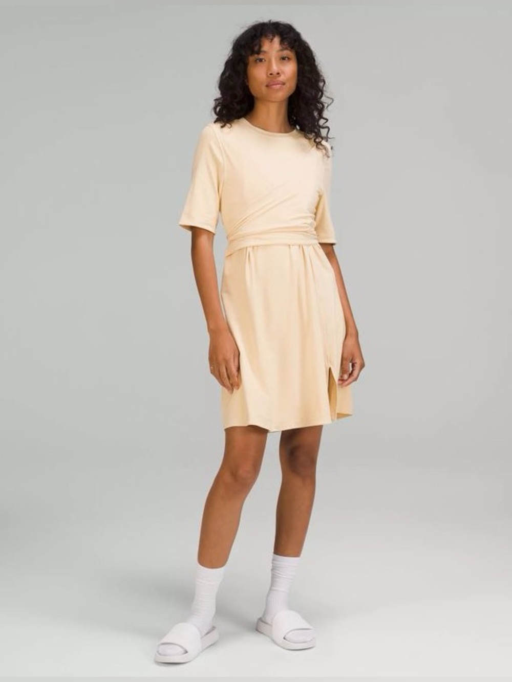 Lululemon Short-Sleeve Wrap-Detail Dress_Color:Cream/Beige_Size 6_NWT